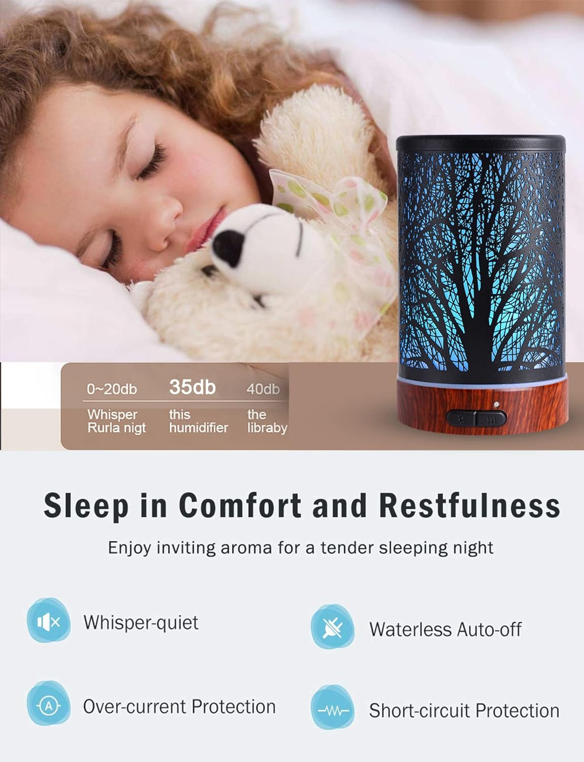 Essential Oils Diffuser for Home,150Ml Aromatherapy Diffuser,Birthday Gifts for Women Mom,Metal Cool Mist Humidifier with 7 Colors Lights Waterless Auto off Air Diffusers(Tree)