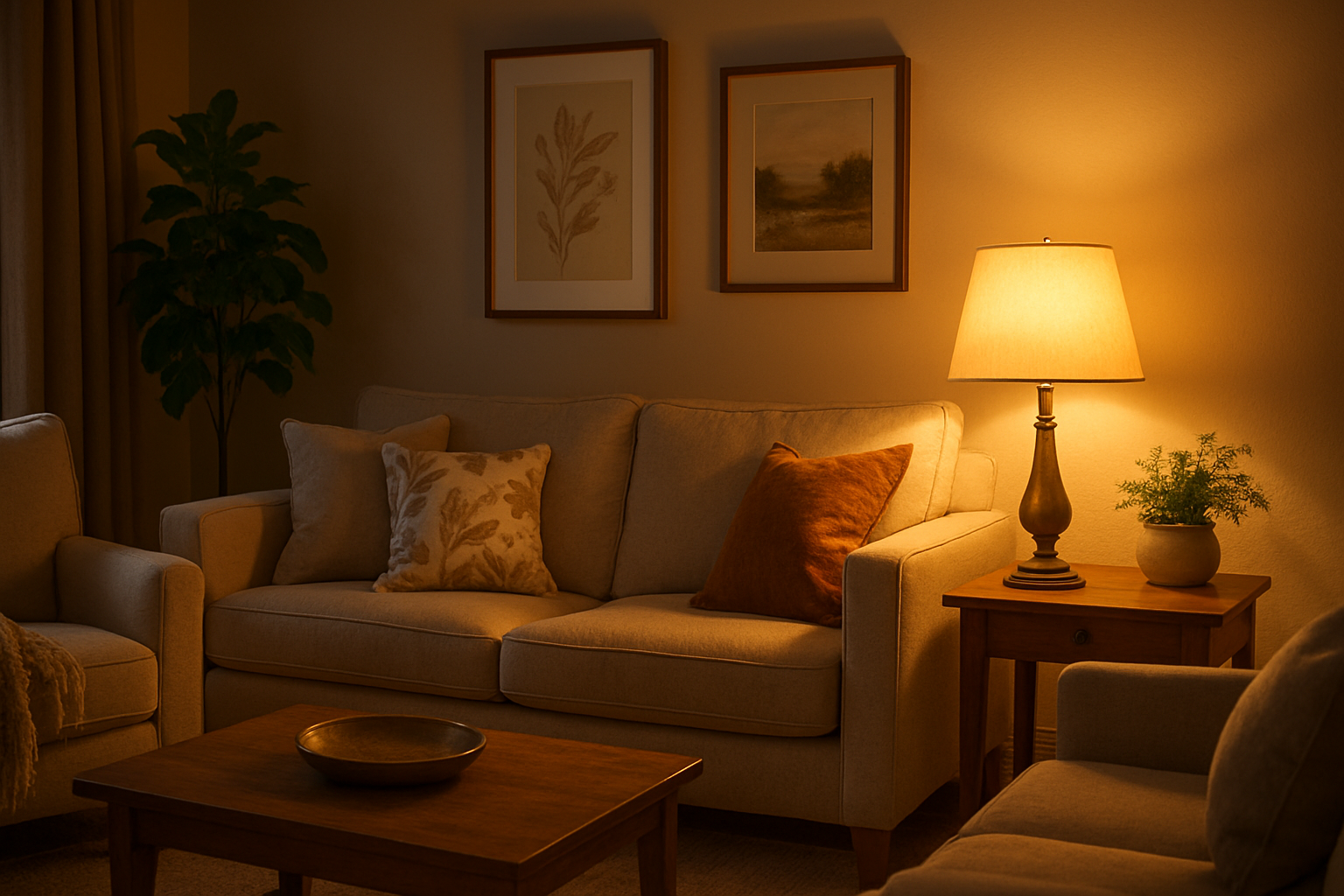 A decorate home with glowing lamp 